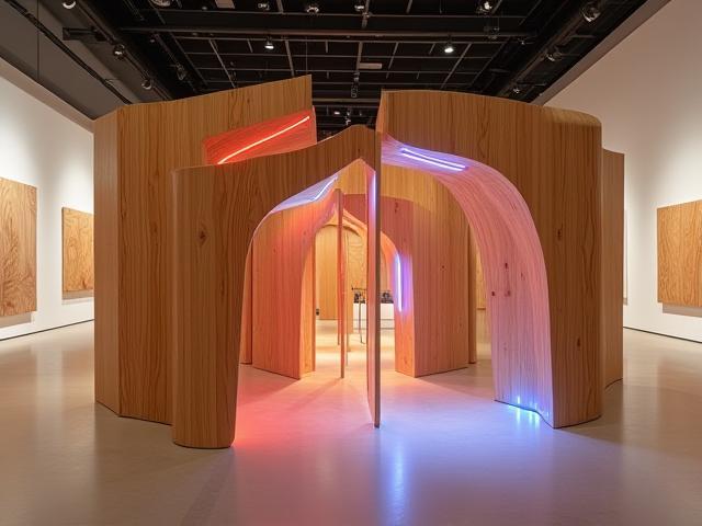 Installation d'éclairage LED intégrée à une structure en bois