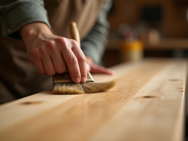 Artisan appliquant une finition naturelle sur du bois